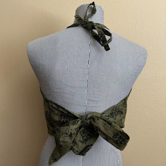 Dark Green Cotton Halter Top Forest Mushroom Hippie Festival Summer Crop Top - Picture 5 of 8